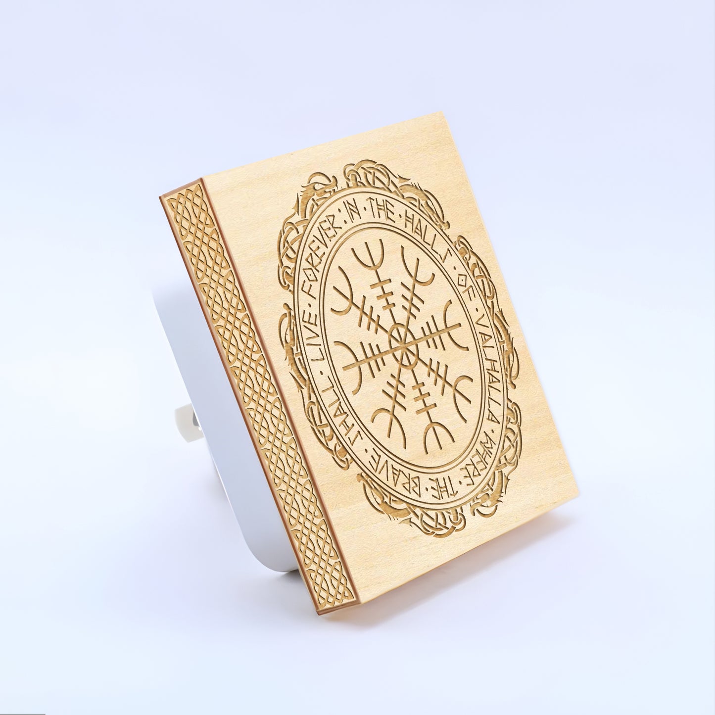The Brave Shall Live Forever in the Halls of Valhalla, Engraved Wooden LED Night Light - NLVK0001