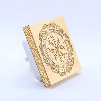 The Brave Shall Live Forever in the Halls of Valhalla, Engraved Wooden LED Night Light - NLVK0001