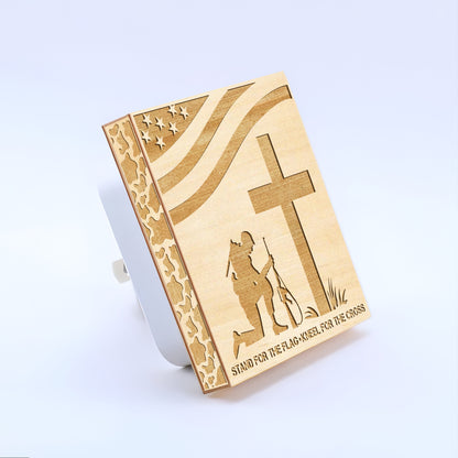 Stand For the Flag - Kneel For the Cross Engraved Wooden LED Night Light, NLV0004