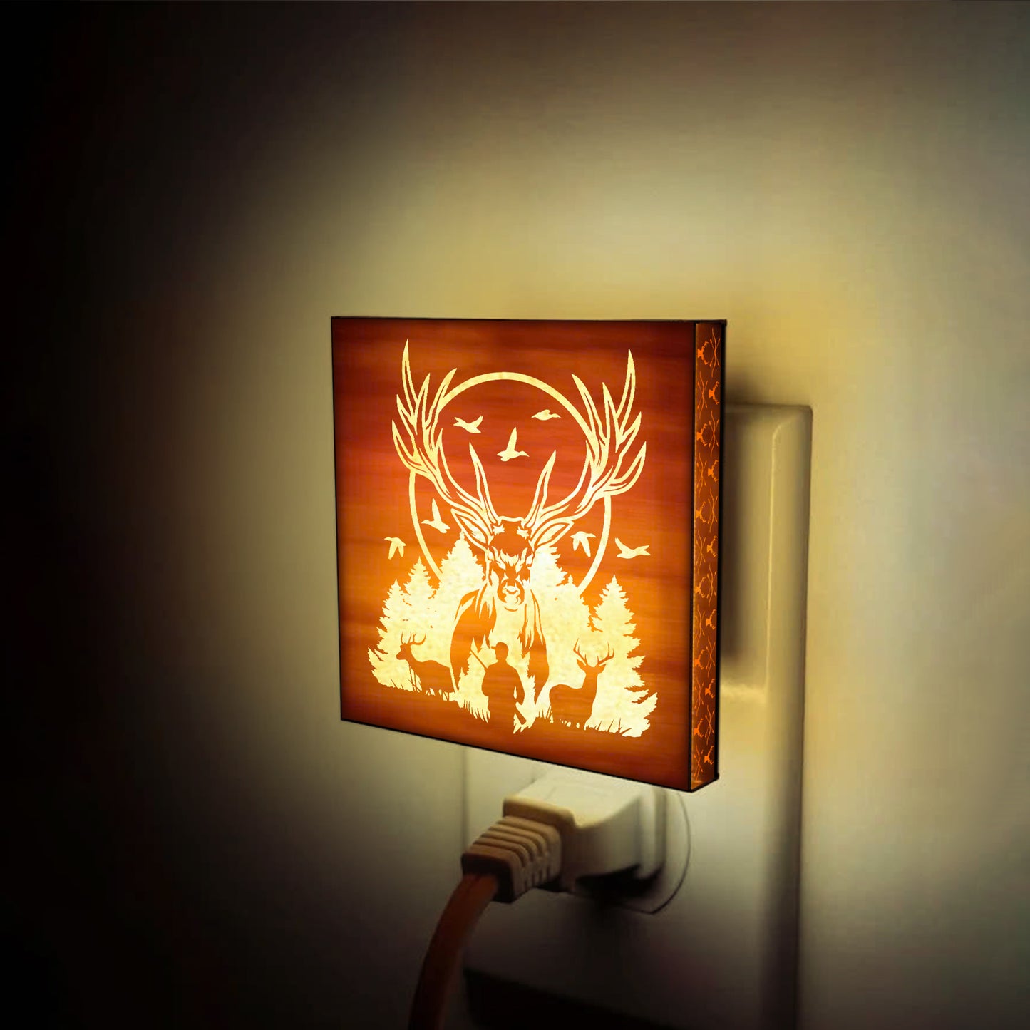 Deer Hunting Engraved Wooden LED Night Light - NLDH0004