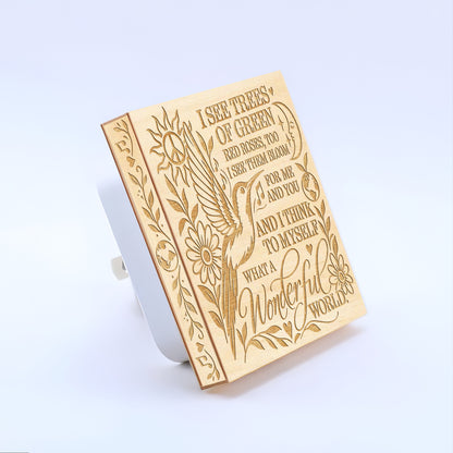 What a Wonderful World, Artistic Engraved Wooden LED Night Light, PH0021