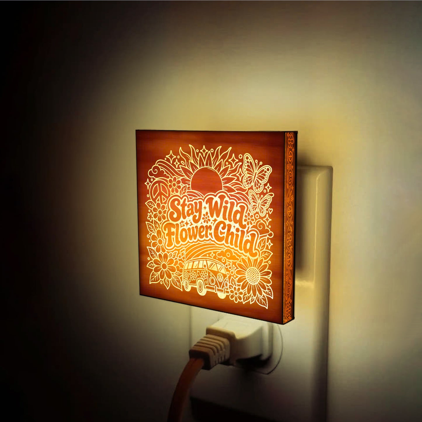 Stay Wild Flower Child | Artistic Engraved Wooden LED Night Light | HP0003