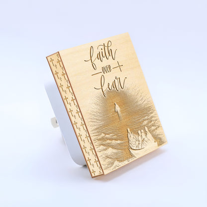 Faith Over Fear Engraved Wooden LED Night Light - NLG0020