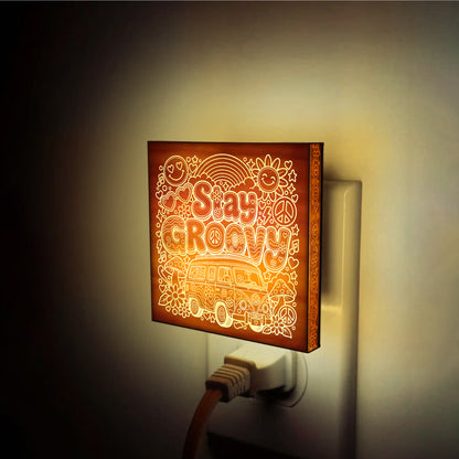 Stay Groovy | Artistic Engraved Wooden LED Night Light | HP0004