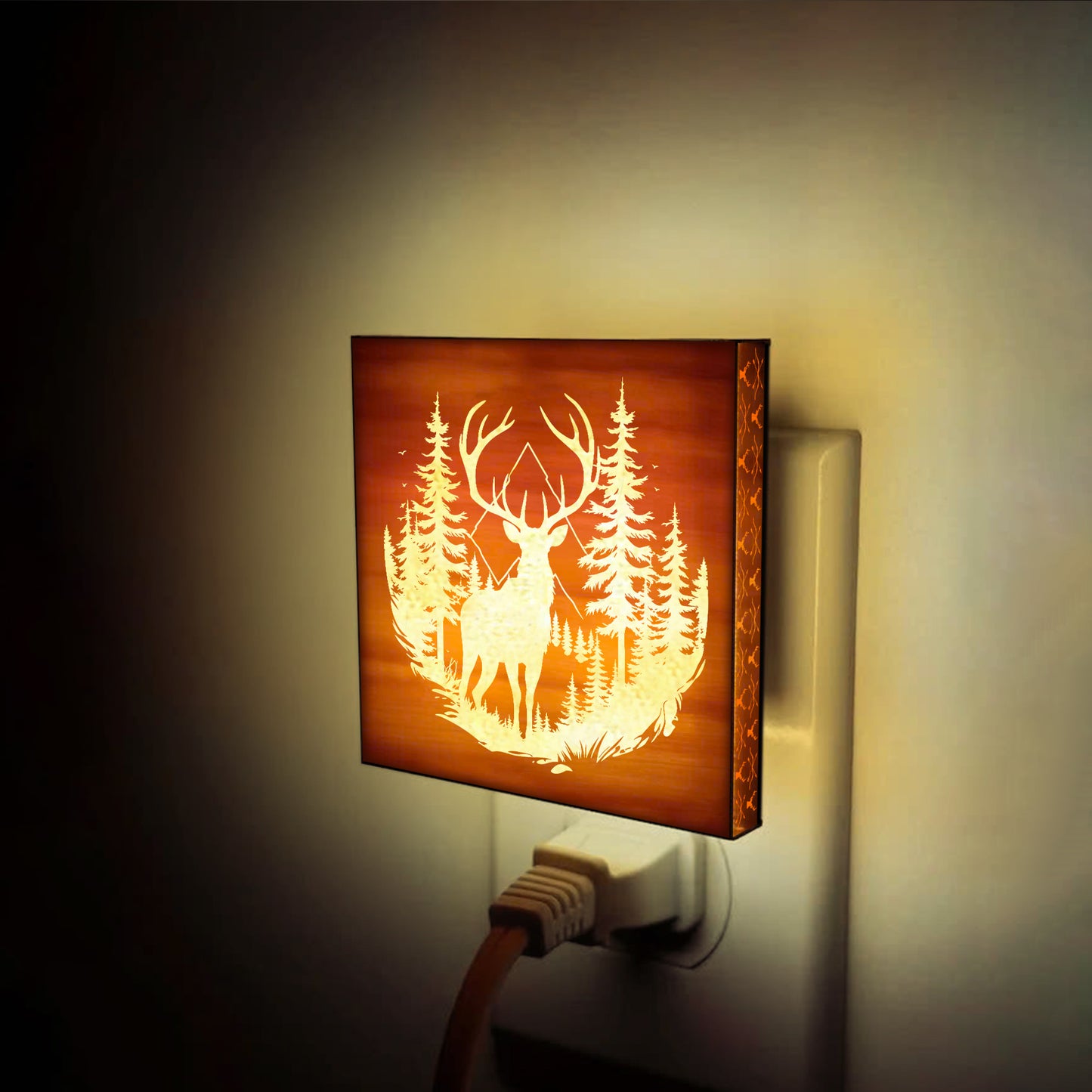 Deer Hunting Engraved Wooden LED Night Light - NLDH0002
