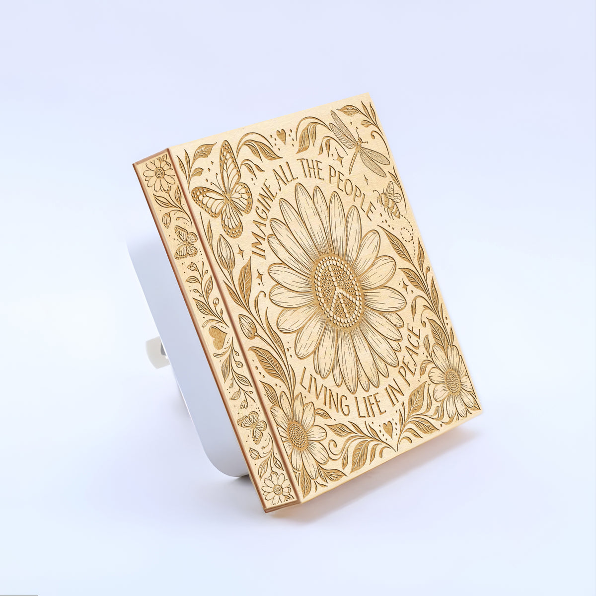 Imagine All The People Living Life in Peace, Artistic Engraved Wooden LED Night Light, PH0017