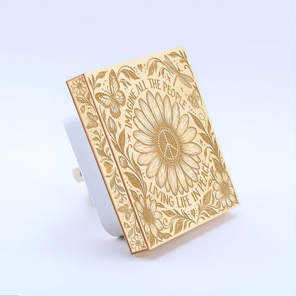 Imagine All The People Living Life in Peace, Artistic Engraved Wooden LED Night Light, PH0017