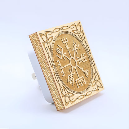 Vegvisir Viking Compass Engraved Wooden LED Night Light - NLVK0018