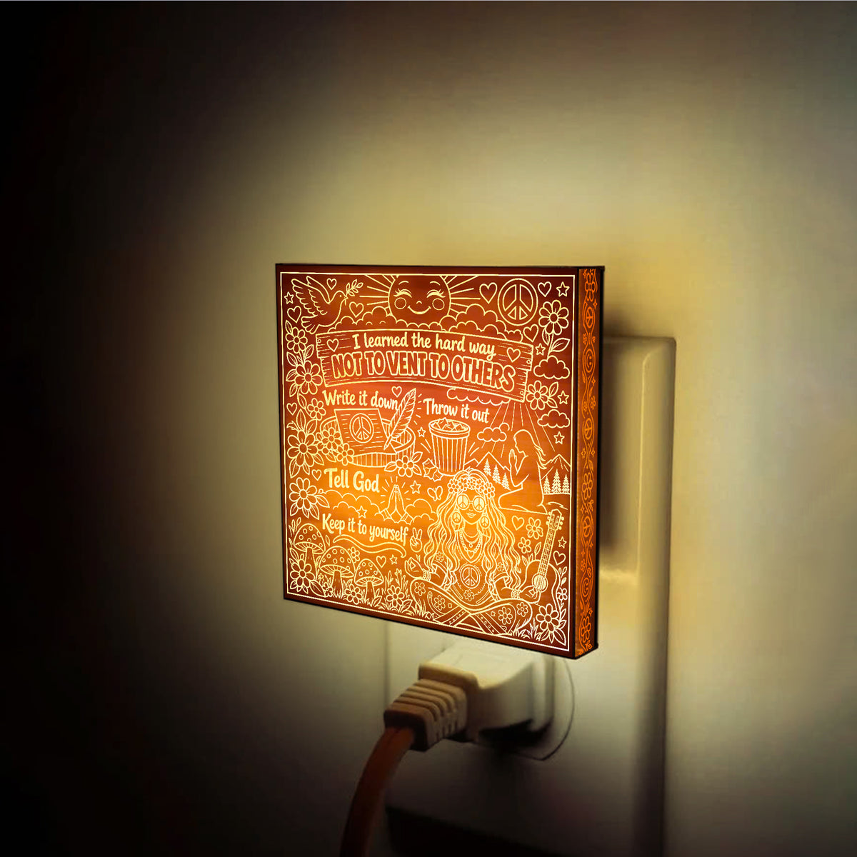Not To Vent To Others | Artistic Engraved Wooden LED Night Light | HP0019