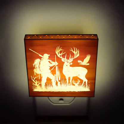 Deer Hunting Engraved Wooden LED Night Light - NLDH0006