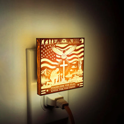 Stand For the Flag - Kneel For the Cross | Artistic Engraved Wooden LED Night Light, NLV0036