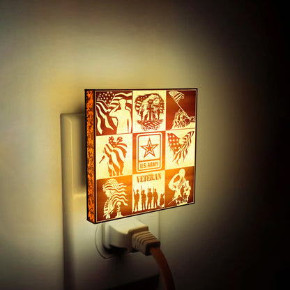 Army Veteran | Artistic Engraved Wooden LED Night Light, NLV0020