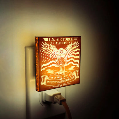 Air Force Veteran | The Uniform Comes Off - The Service Never Leaves | Artistic Engraved Wooden LED Night Light, NLV0033