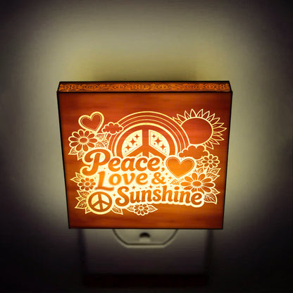 Peace, Love & Sunshine | Artistic Engraved Wooden LED Night Light | HP0001