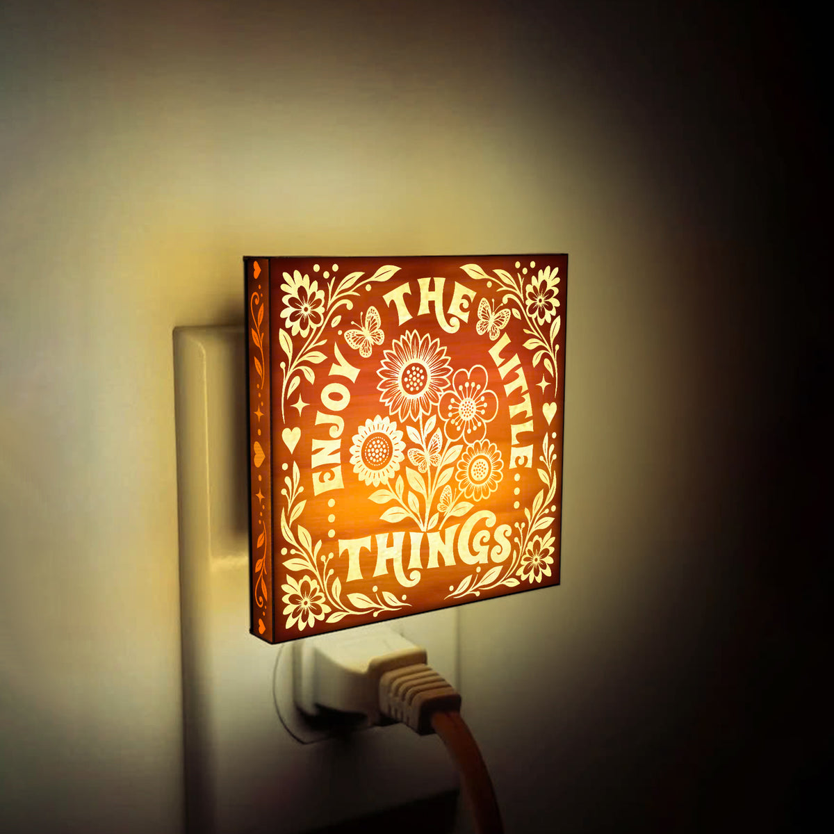 Enjoy The Little Things, Artistic Engraved Wooden LED Night Light, PH0024