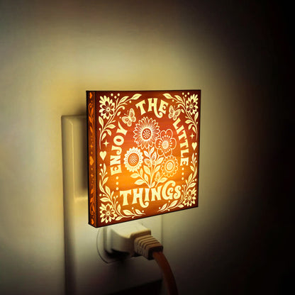 Enjoy The Little Things, Artistic Engraved Wooden LED Night Light, PH0024