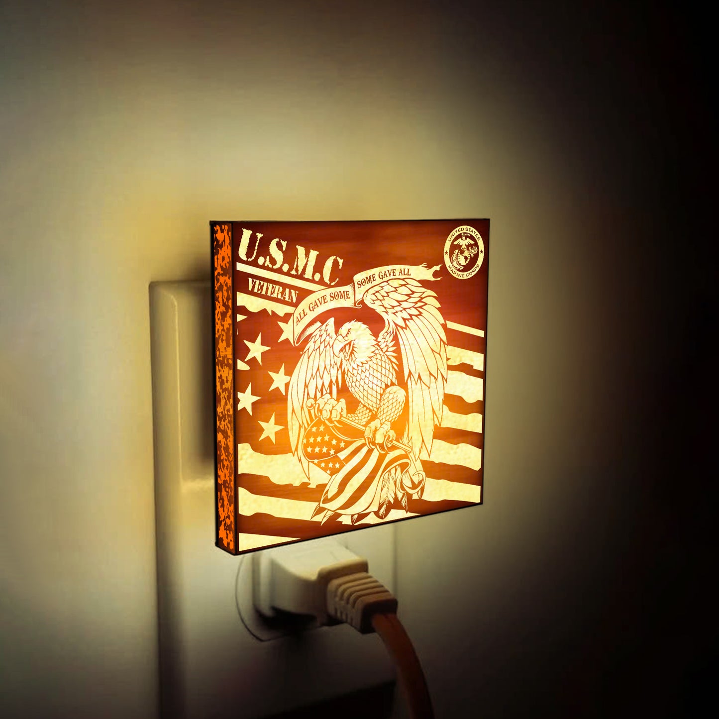 Marine Veteran | All Gave Some - Some Gave All | Artistic Engraved Wooden LED Night Light, NLV0026D