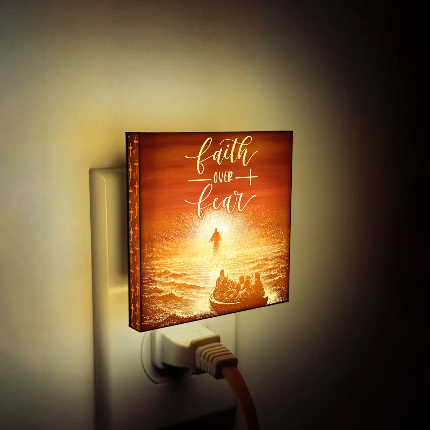 Faith Over Fear Engraved Wooden LED Night Light - NLG0020