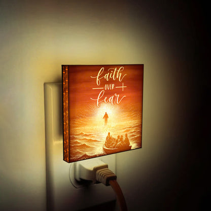 Faith Over Fear Engraved Wooden LED Night Light - NLG0020