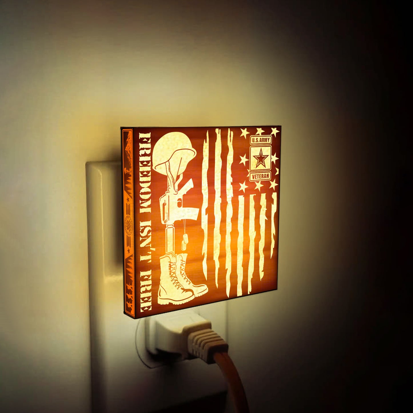 Army Veteran | Freedom Isn't Free | Artistic Engraved Wooden LED Night Light, NLV0032