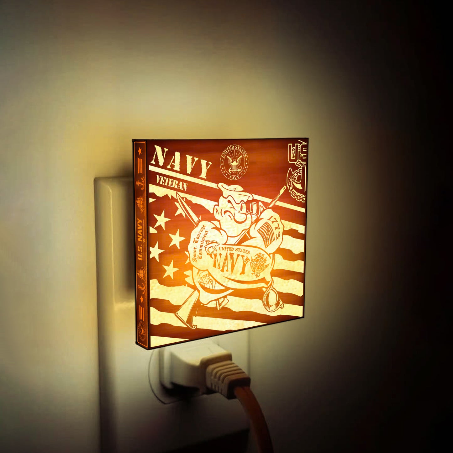 Navy Veteran | Special Edition | Artistic Engraved Wooden LED Night Light, NLV0028