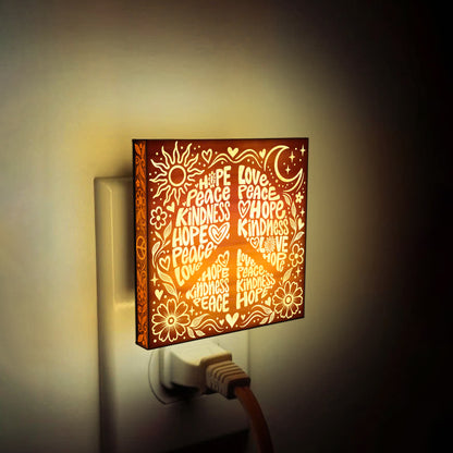 HOPE • PEACE • LOVE • KINDNESS – Hippie Wooden Night Light, PH0020