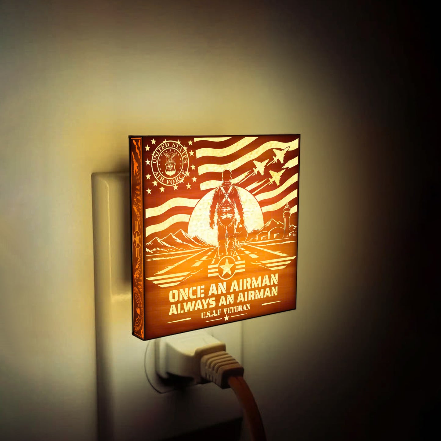 Air Force Veteran | Once an Airman - Always an Airman | Artistic Engraved Wooden LED Night Light, NLV0034