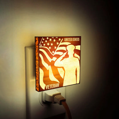 U.S. Veteran Saluting – Artisan Engraved Wooden LED Night Light, NLV0010