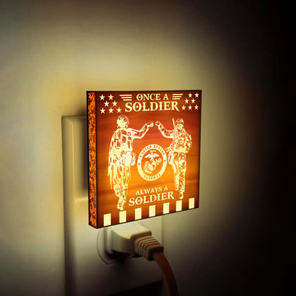 Marine Veteran | Once a Soldier, Always a Soldier | Artistic Engraved Wooden LED Night Light, NLV0018B