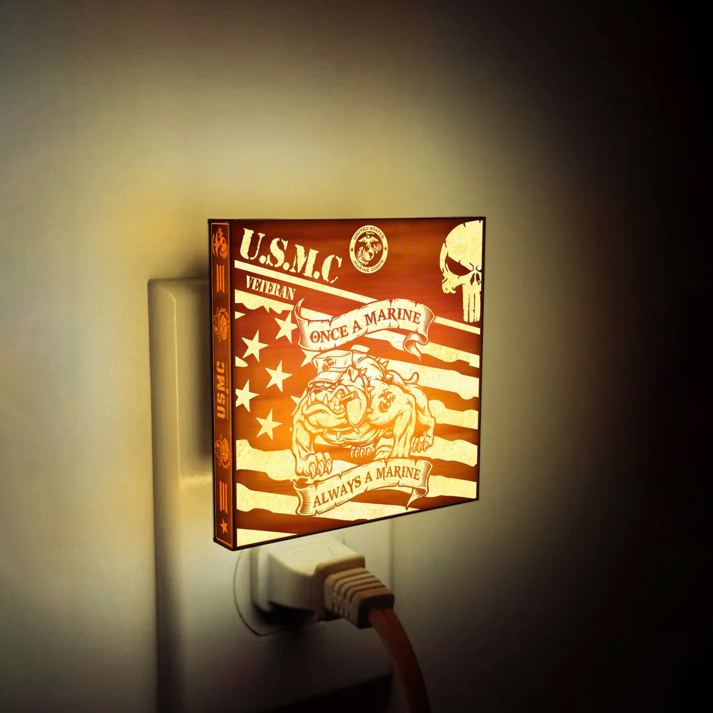 Marine Veteran | Once a Marine - Always a Marine | Artistic Engraved Wooden LED Night Light, NLV0030