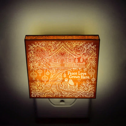 Peace Love Grows Here | Artistic Engraved Wooden LED Night Light | HP0021