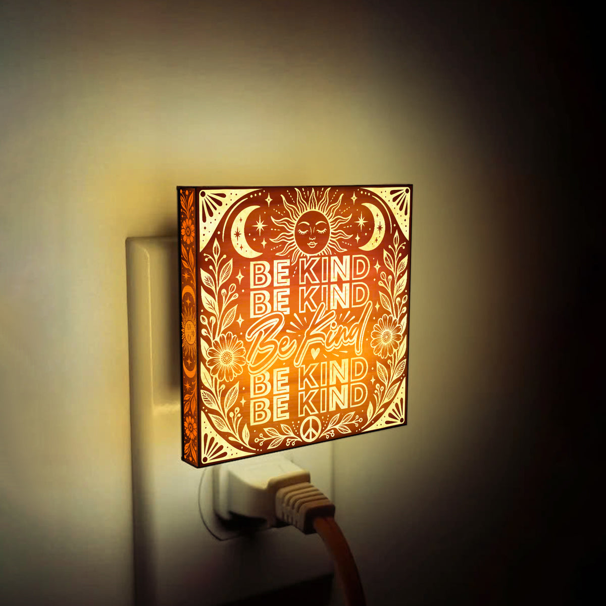 BE KIND, Artistic Engraved Wooden LED Night Light, PH0012