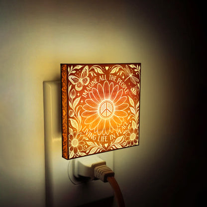 Imagine All The People Living Life in Peace, Artistic Engraved Wooden LED Night Light, PH0017