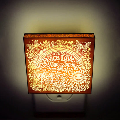 Peace - Love - Understanding | Artistic Engraved Wooden LED Night Light | HP0015