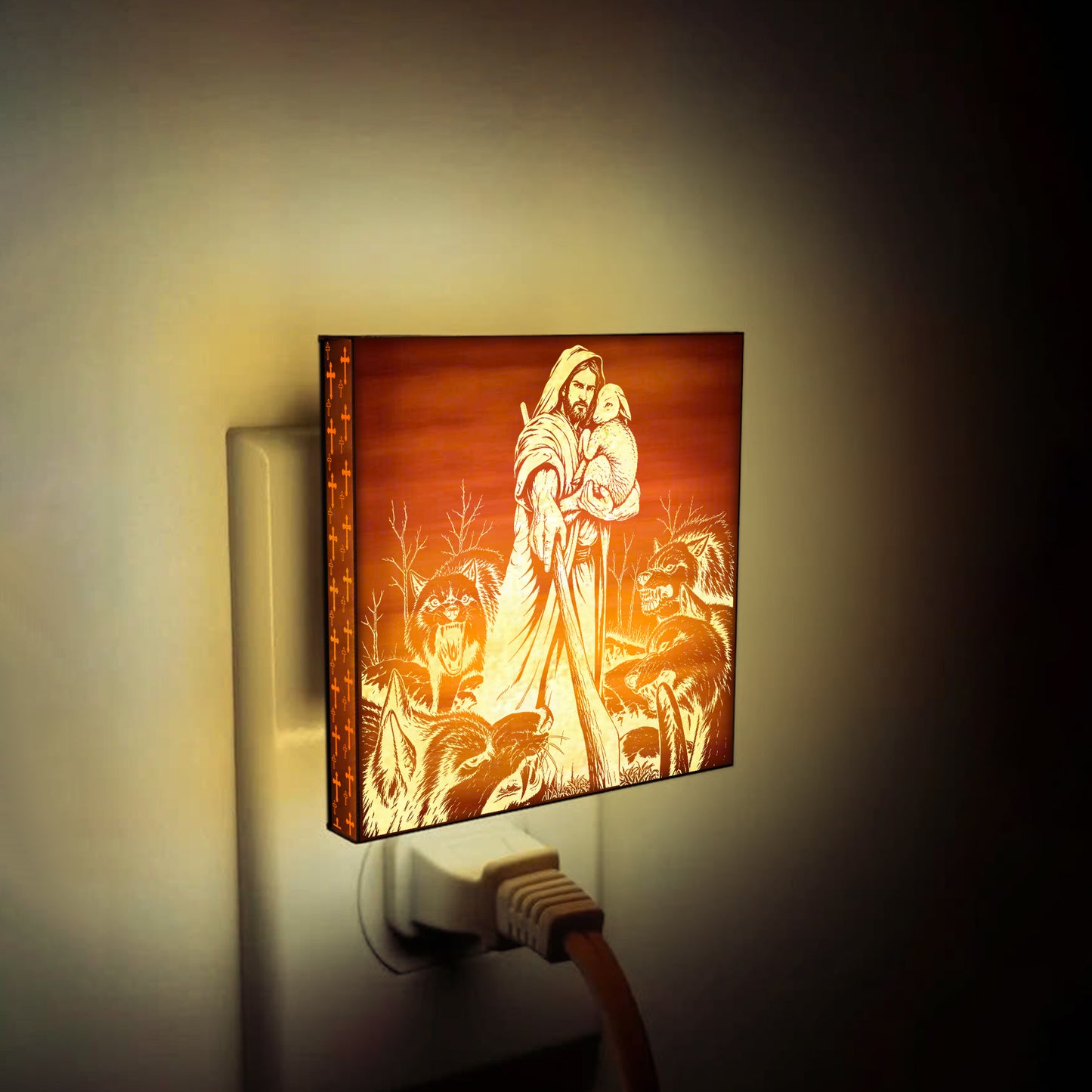 The Good Shepherd Engraved Wooden LED Night Light - NLG0018