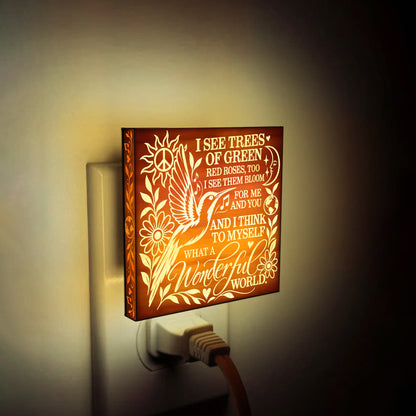What a Wonderful World, Artistic Engraved Wooden LED Night Light, PH0021
