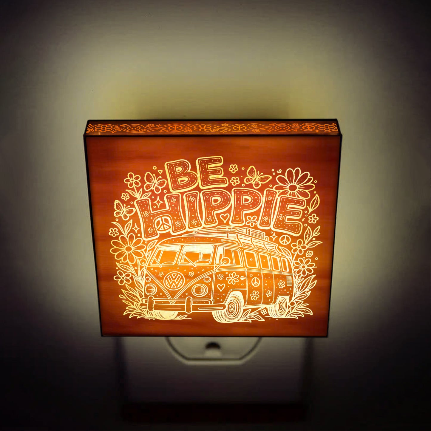 Be Hippie | Artistic Engraved Wooden LED Night Light | HP0002