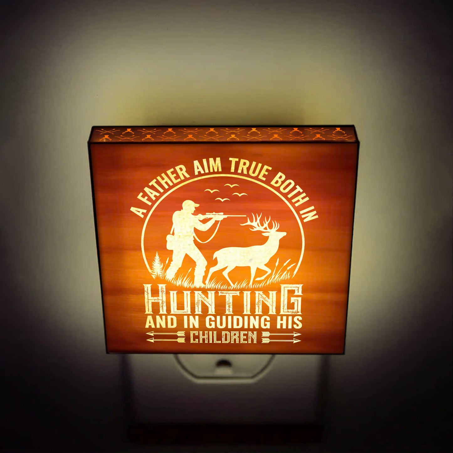 A Father Aim True Both In Hunting Engraved Wooden LED Night Light - NLDH0010
