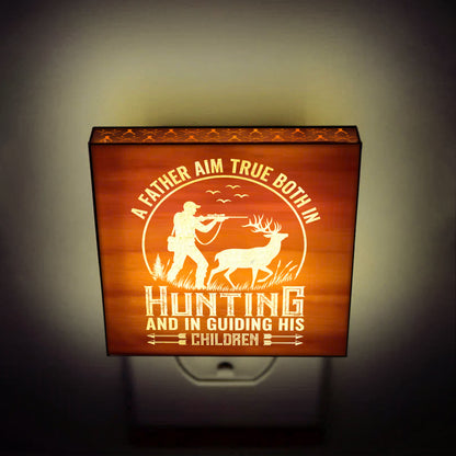 A Father Aim True Both In Hunting Engraved Wooden LED Night Light - NLDH0010