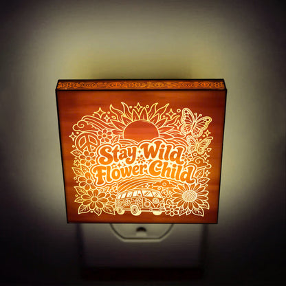 Stay Wild Flower Child | Artistic Engraved Wooden LED Night Light | HP0003