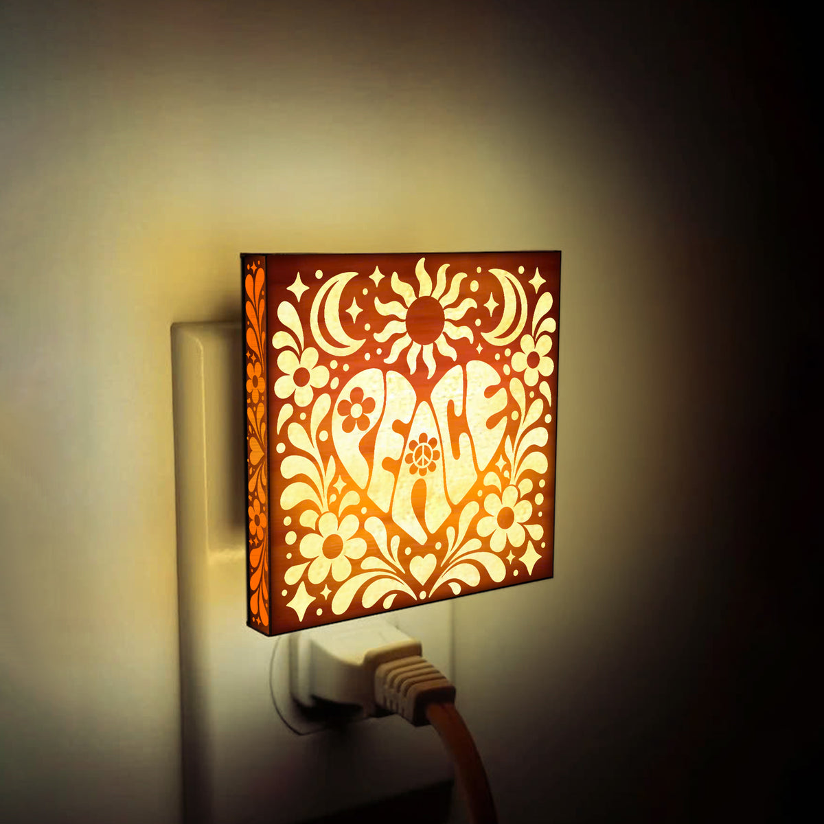 PEACE, Artistic Engraved Wooden LED Night Light, PH0015