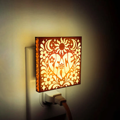 PEACE, Artistic Engraved Wooden LED Night Light, PH0015