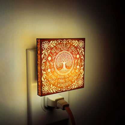 What a Wonderful World, Artistic Engraved Wooden LED Night Light, PH0022