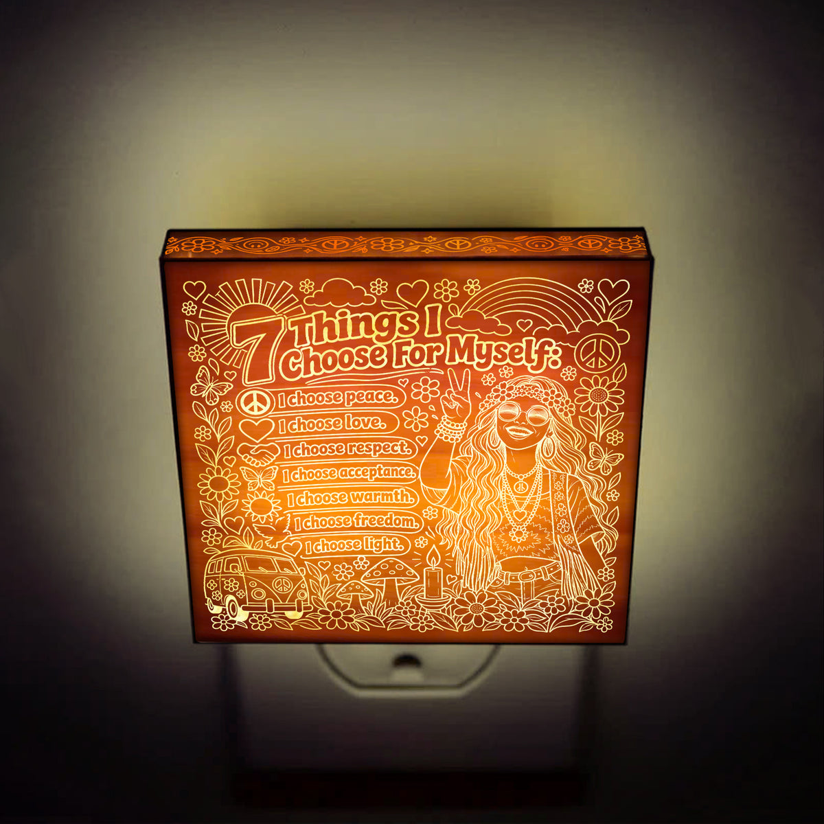7 Things I Choose For Myself | Artistic Engraved Wooden LED Night Light | HP0018