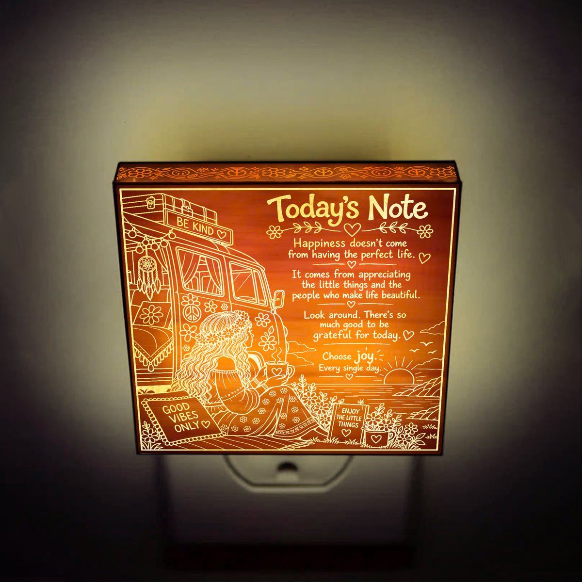 Today's Note | Artistic Engraved Wooden LED Night Light | HP0020