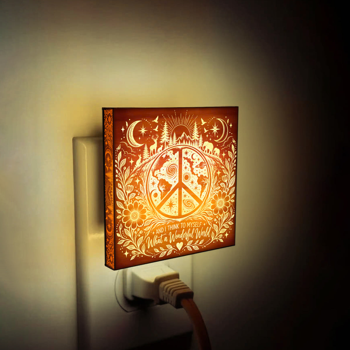 And I Think to Myself What a Wonderful World, Artistic Engraved Wooden LED Night Light, PH0014