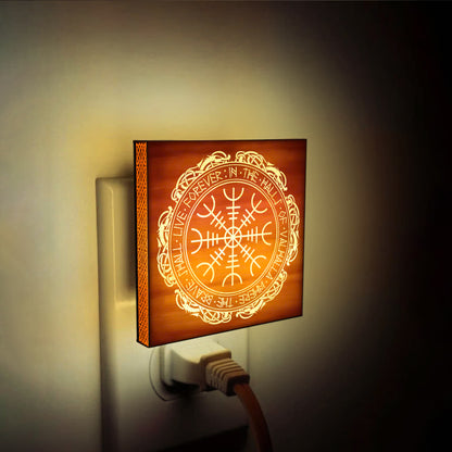 The Brave Shall Live Forever in the Halls of Valhalla, Engraved Wooden LED Night Light - NLVK0001