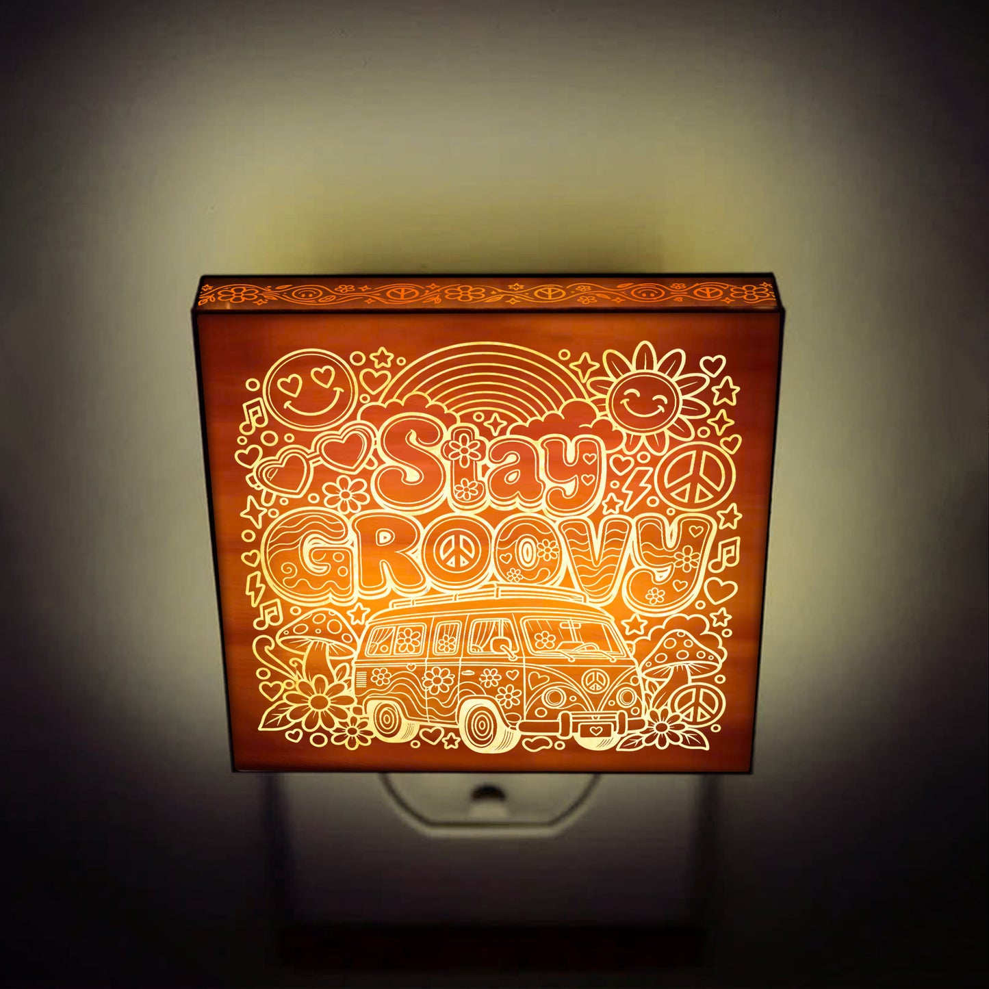 Stay Groovy | Artistic Engraved Wooden LED Night Light | HP0004