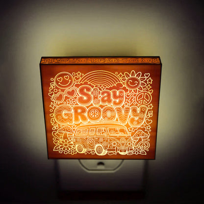 Stay Groovy | Artistic Engraved Wooden LED Night Light | HP0004