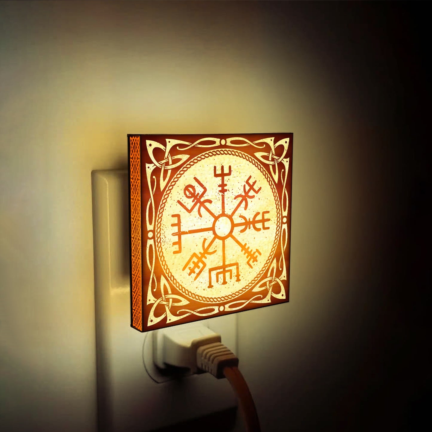 Vegvisir Viking Compass Engraved Wooden LED Night Light - NLVK0018